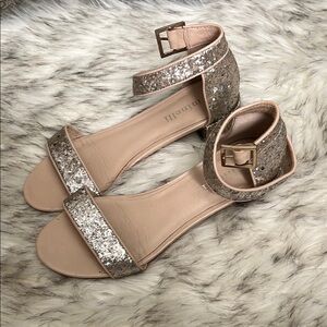 Glittery Ankle Strap Sandals - Silver